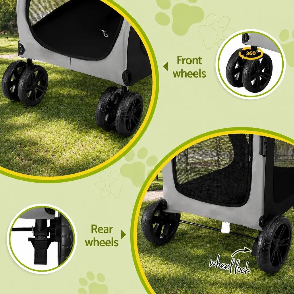 Pet Stroller Foldable Steel Pipe 4 Wheels Spacious Black or White