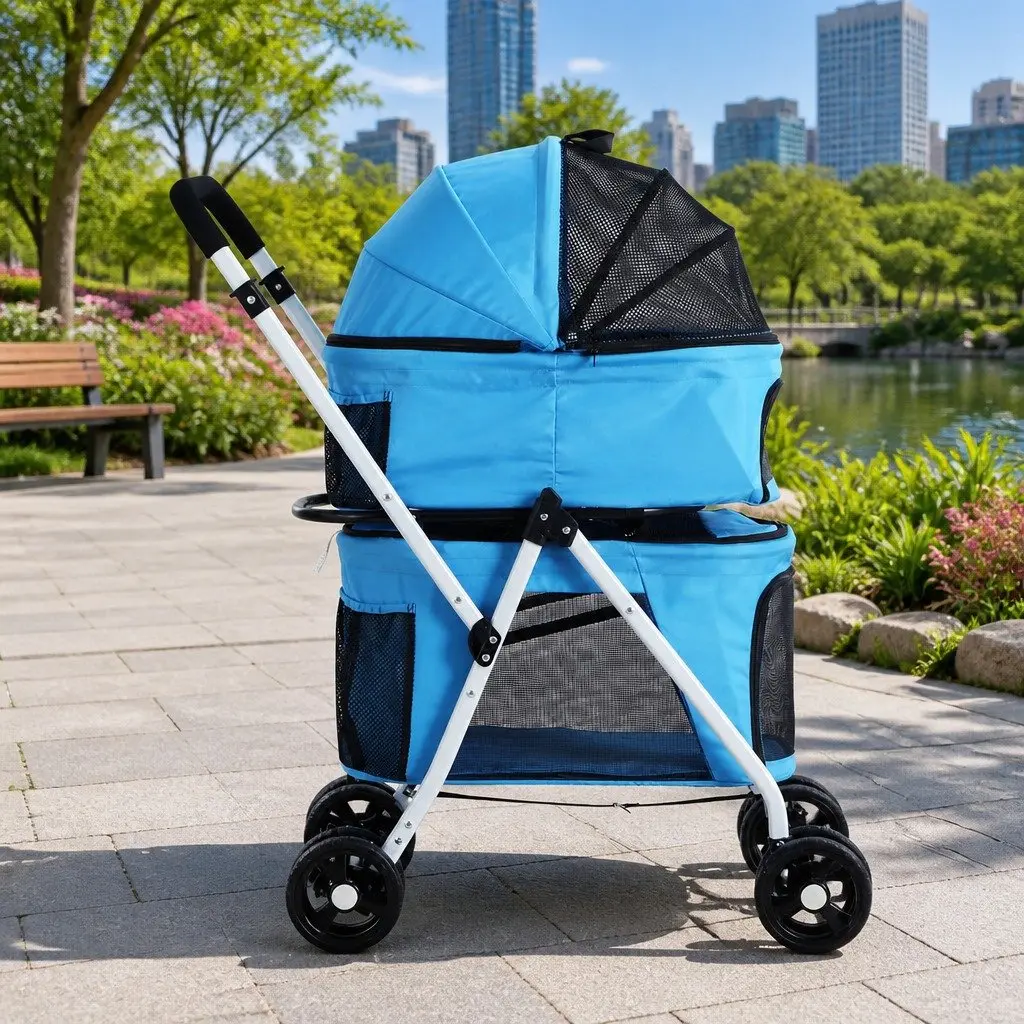 Pet Stroller 3-in-1 Foldable Steel Blue 75cm L x 46cm W x 102cm H
