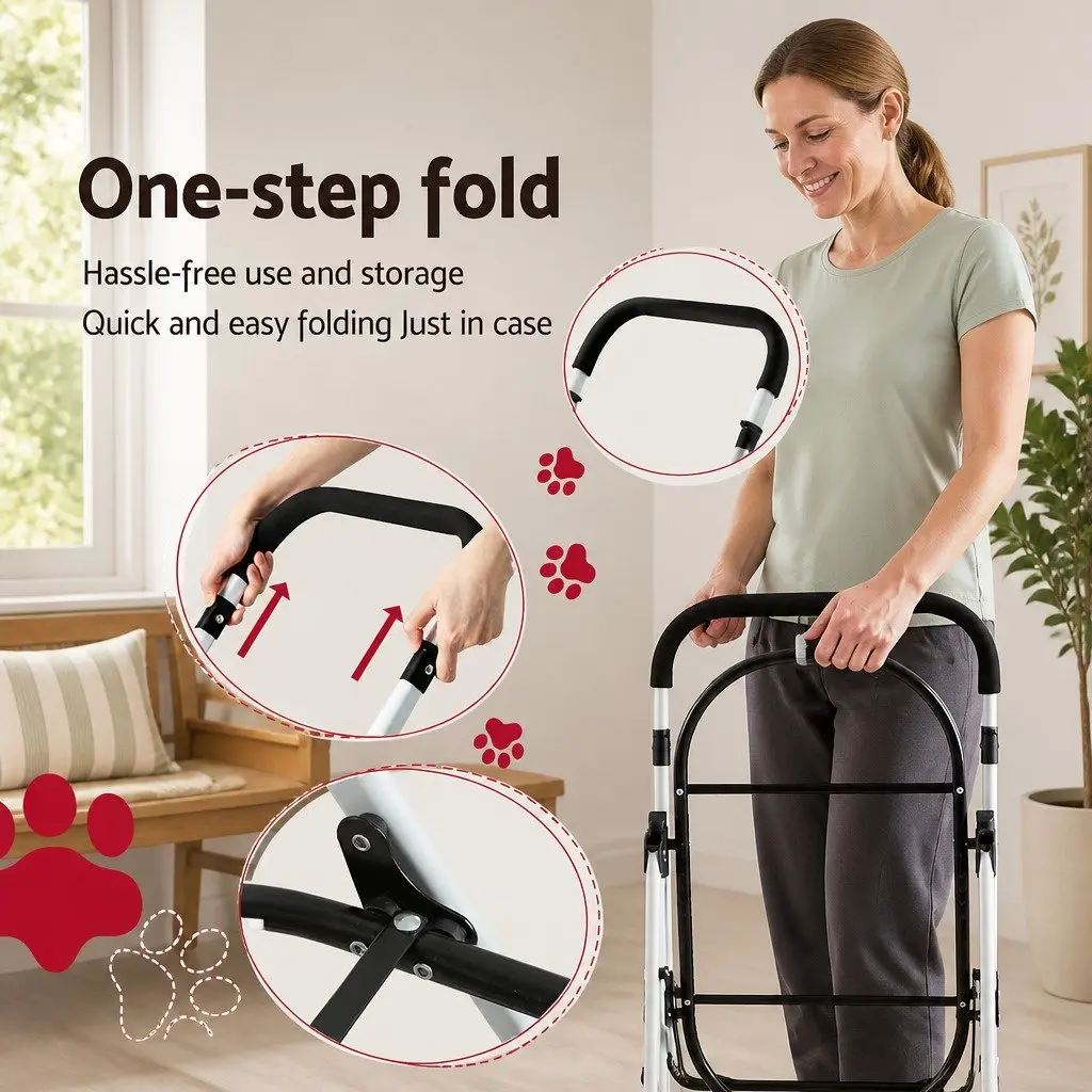 Pet Stroller 3-in-1 Foldable Steel Blue 75cm L x 46cm W x 102cm H