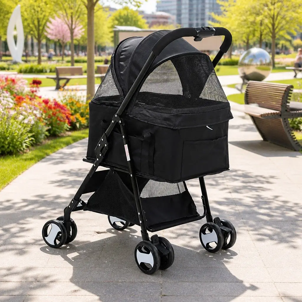 Pet Stroller Foldable 3-in-1 Carrier Car Seat Black 84cm x 48cm x 99cm