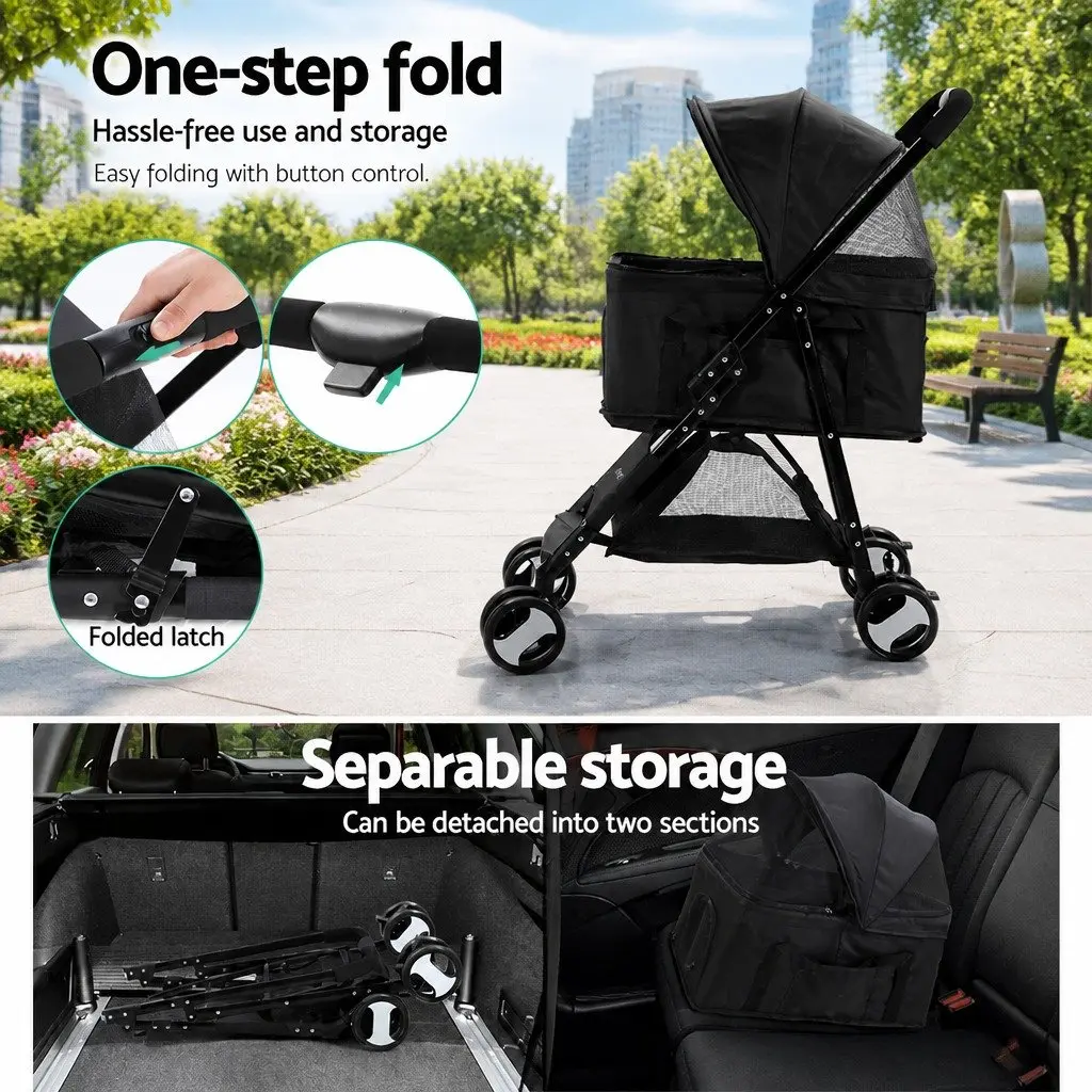 Pet Stroller Foldable 3-in-1 Carrier Car Seat Black 84cm x 48cm x 99cm