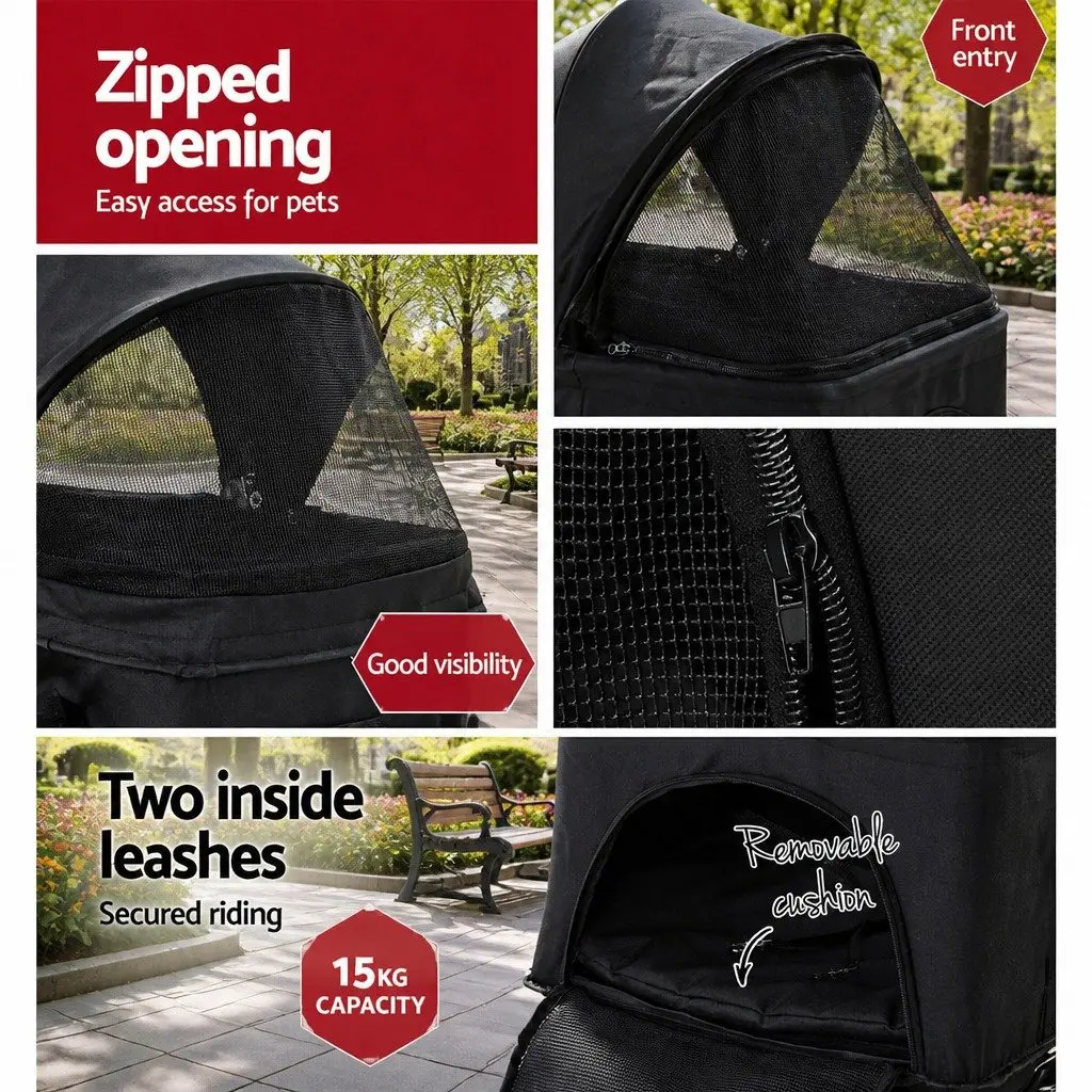 Pet Stroller Foldable 3-in-1 Carrier Car Seat Black 84cm x 48cm x 99cm