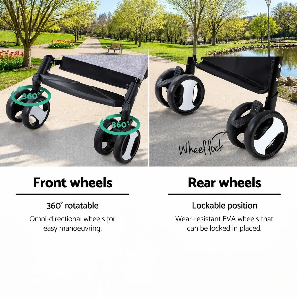 Pet Stroller Foldable 3-in-1 Grey Large Powder-coated Steel 600D Oxford Fabric