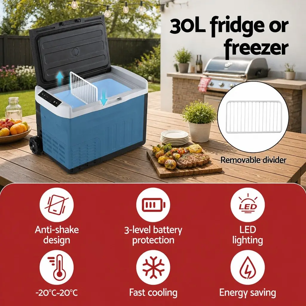 30L Portable Camping Cooler Fridge Freezer Compressor 12V 24V 240V Black