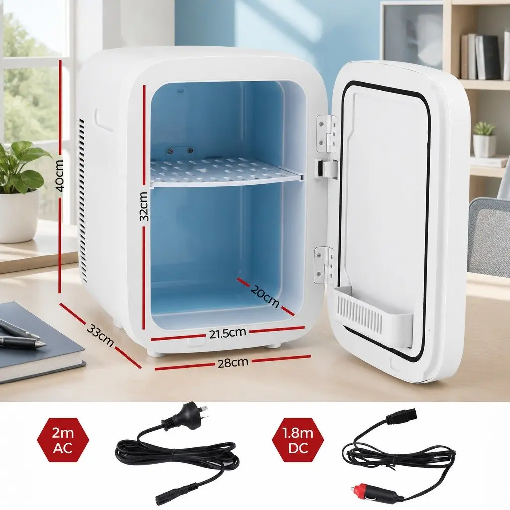 Portable Mini Fridge Compact White 12V 220V Electric Cooler and Warmer with Tempered Glass Front and Quiet Operation
