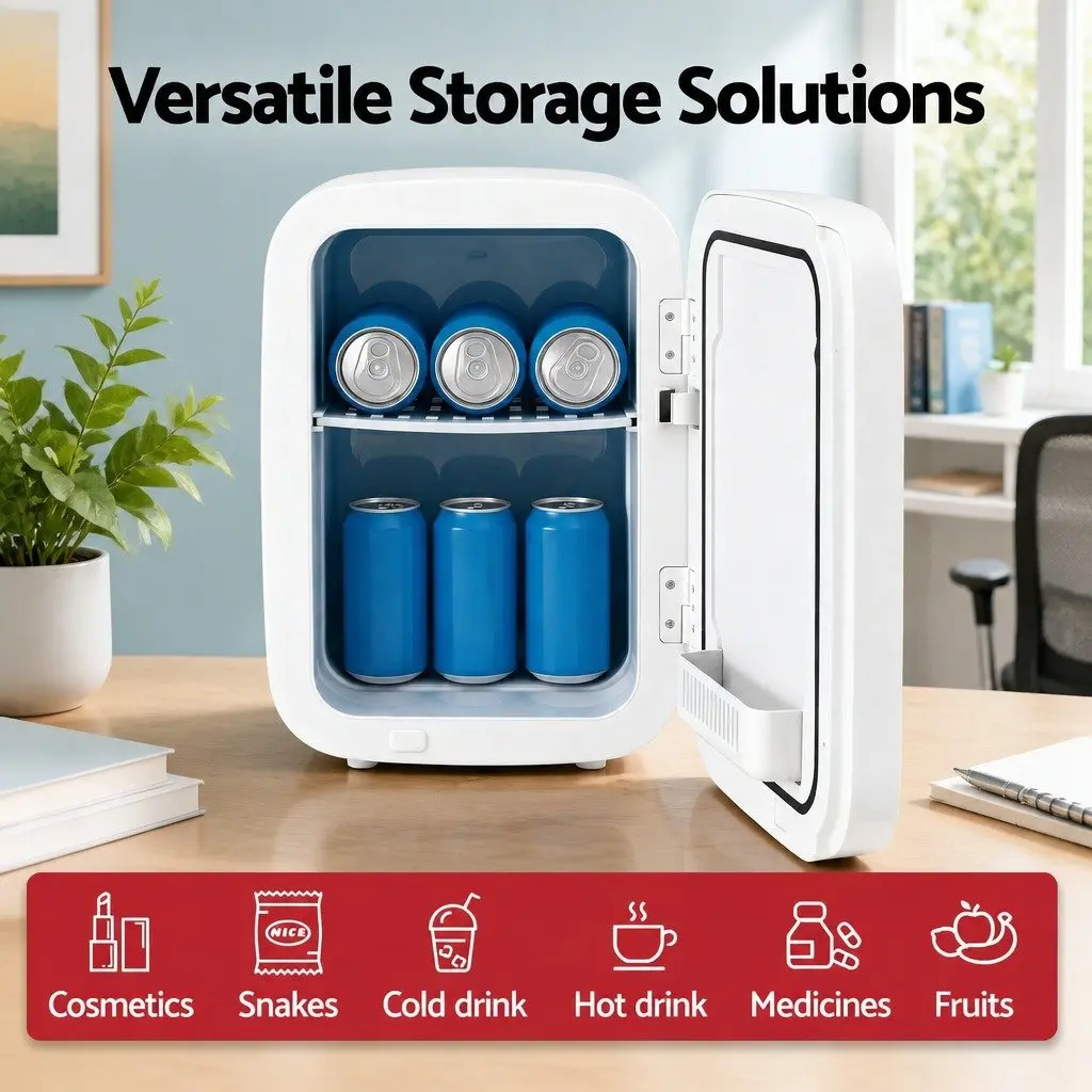 Portable Mini Fridge Compact White 12V 220V Electric Cooler and Warmer with Tempered Glass Front and Quiet Operation