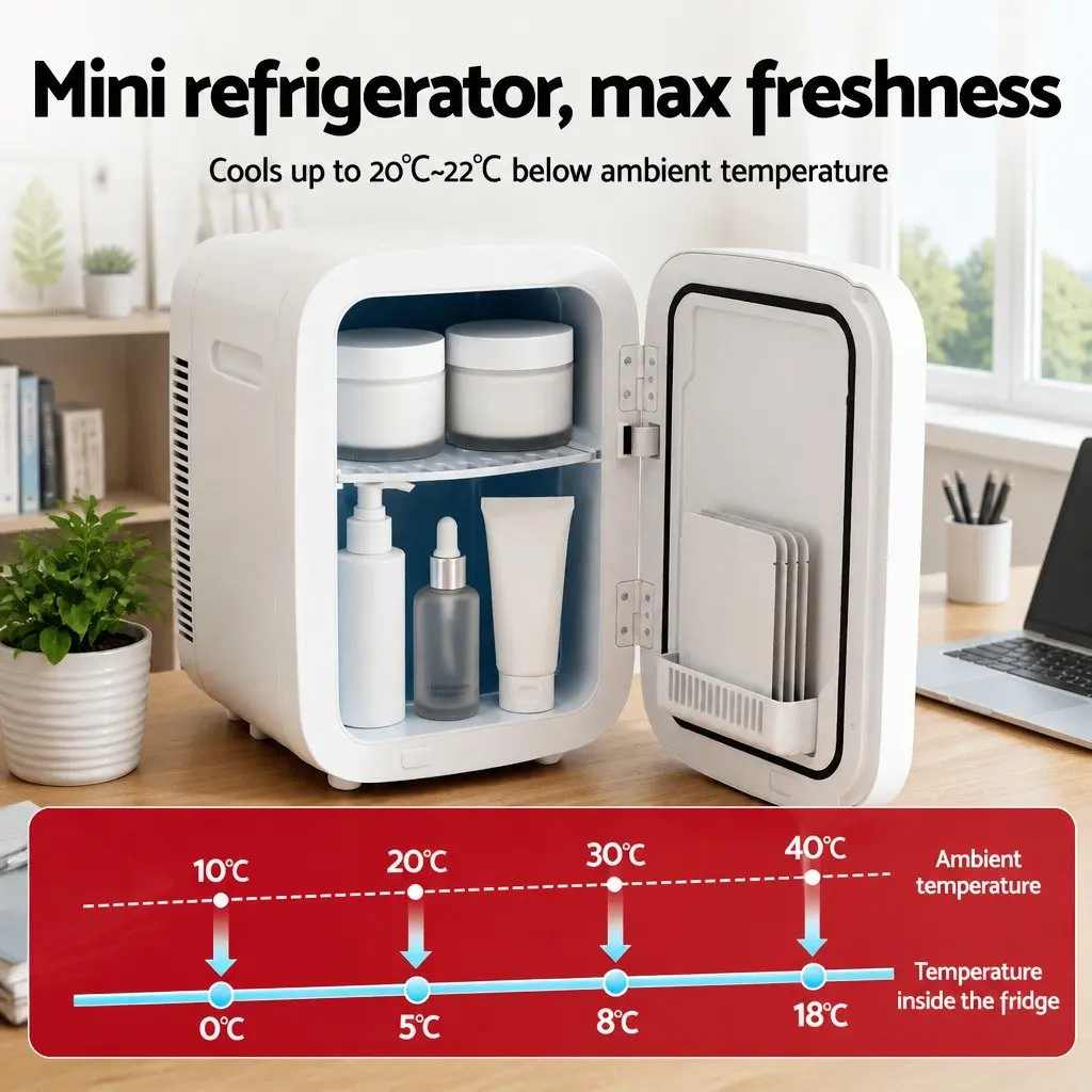 Portable Mini Fridge Compact White 12V 220V Electric Cooler and Warmer with Tempered Glass Front and Quiet Operation