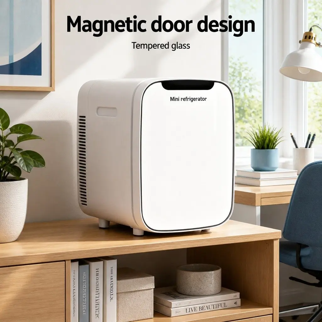 Portable Mini Fridge Compact White 12V 220V Electric Cooler and Warmer with Tempered Glass Front and Quiet Operation