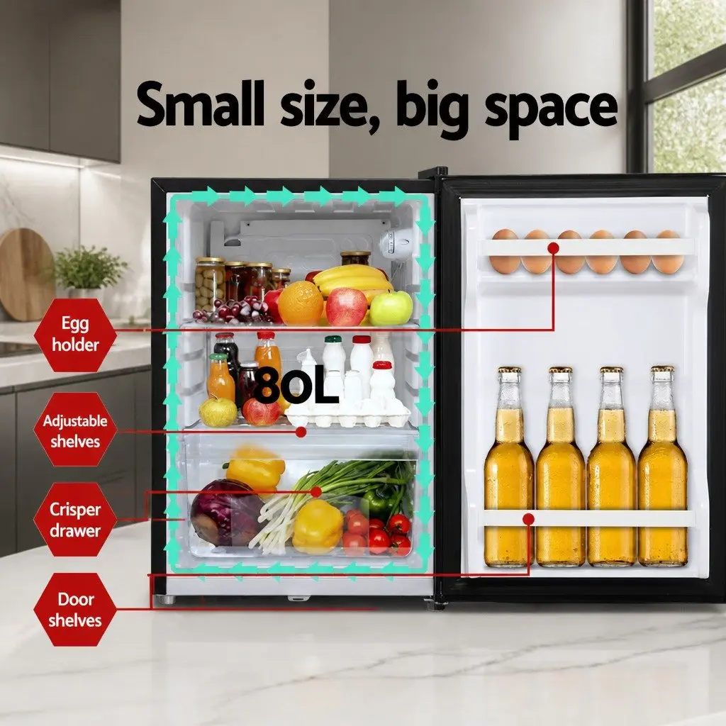 80L Black Portable Fridge Cooler Multi Voltage for Camping Caravan with Compressor and Adjustable Temperature Control