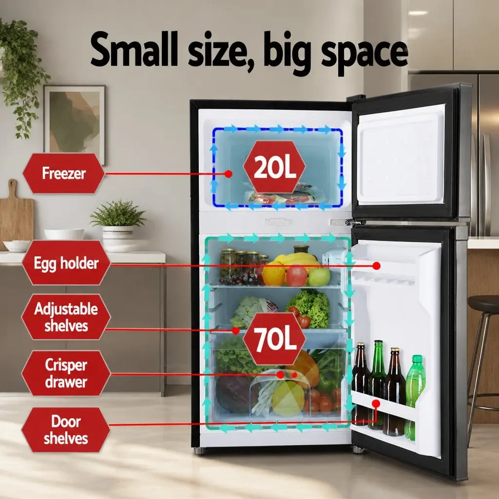 90L Portable Fridge Freezer Upright Black 12V 24V 240V for Camping Caravan Car Boat