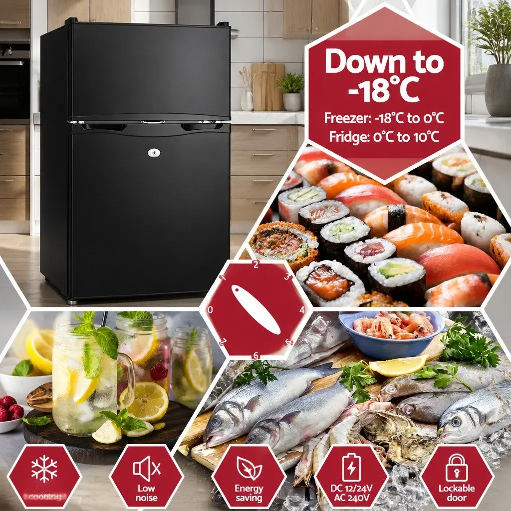 90L Portable Fridge Freezer Upright Black 12V 24V 240V for Camping Caravan Car Boat