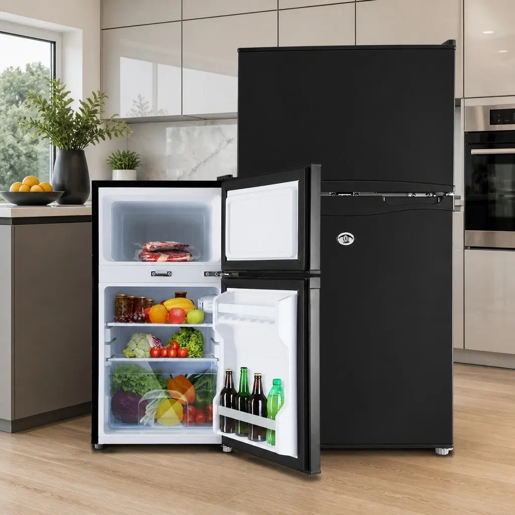 90L Portable Fridge Freezer Upright Black 12V 24V 240V for Camping Caravan Car Boat