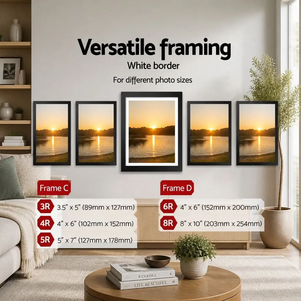 26 Piece Photo Frame Set Black Polymer Multiple Sizes 3.5x5 4x6 5x7 8x10 Wall Display