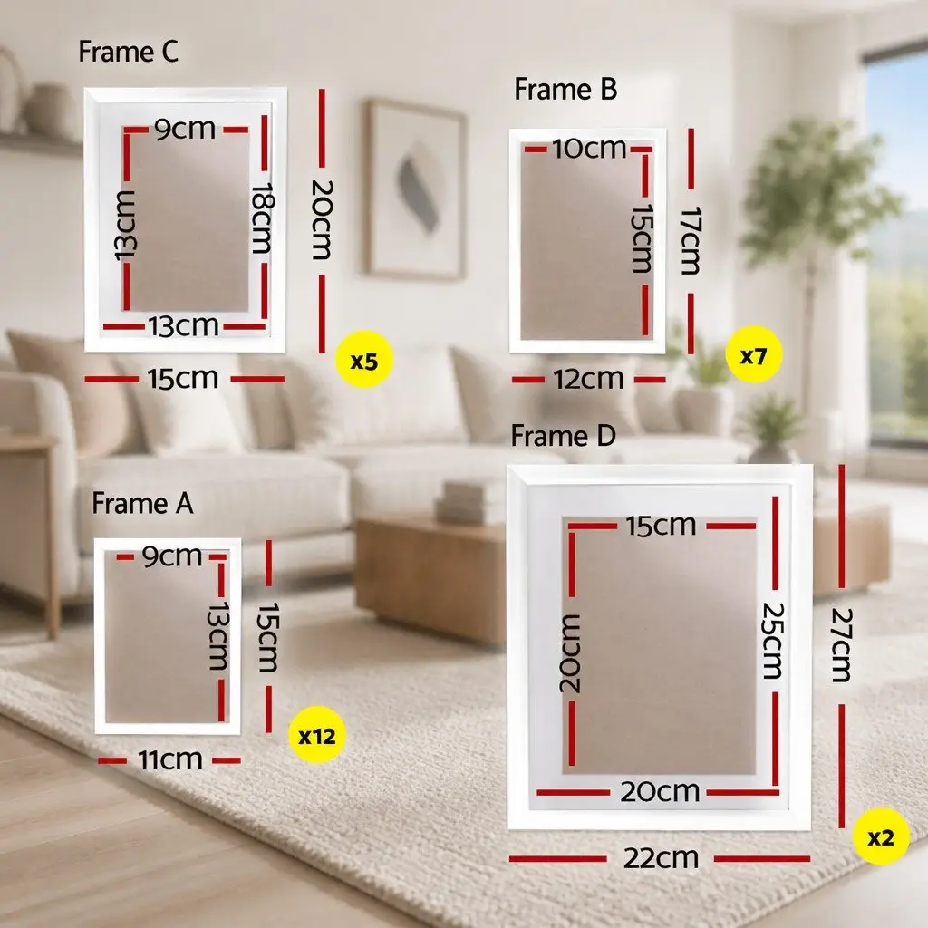 Photo Frame Set Polymer White 26 Piece Multiple Sizes 3.5x5 4x6 5x7 8x10