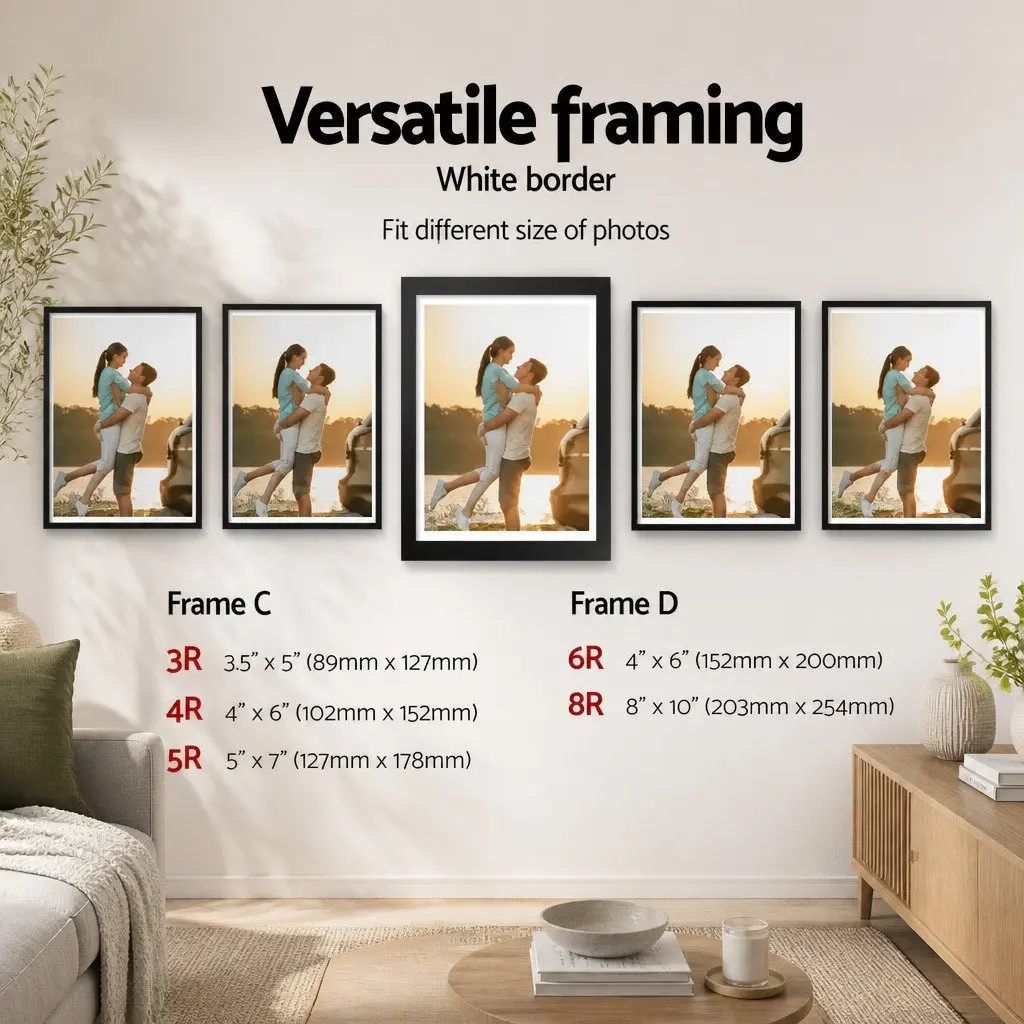Photo Frame Set Polymer Black 30 Piece Multiple Sizes 3.5x5 4x6 5x7 8x10