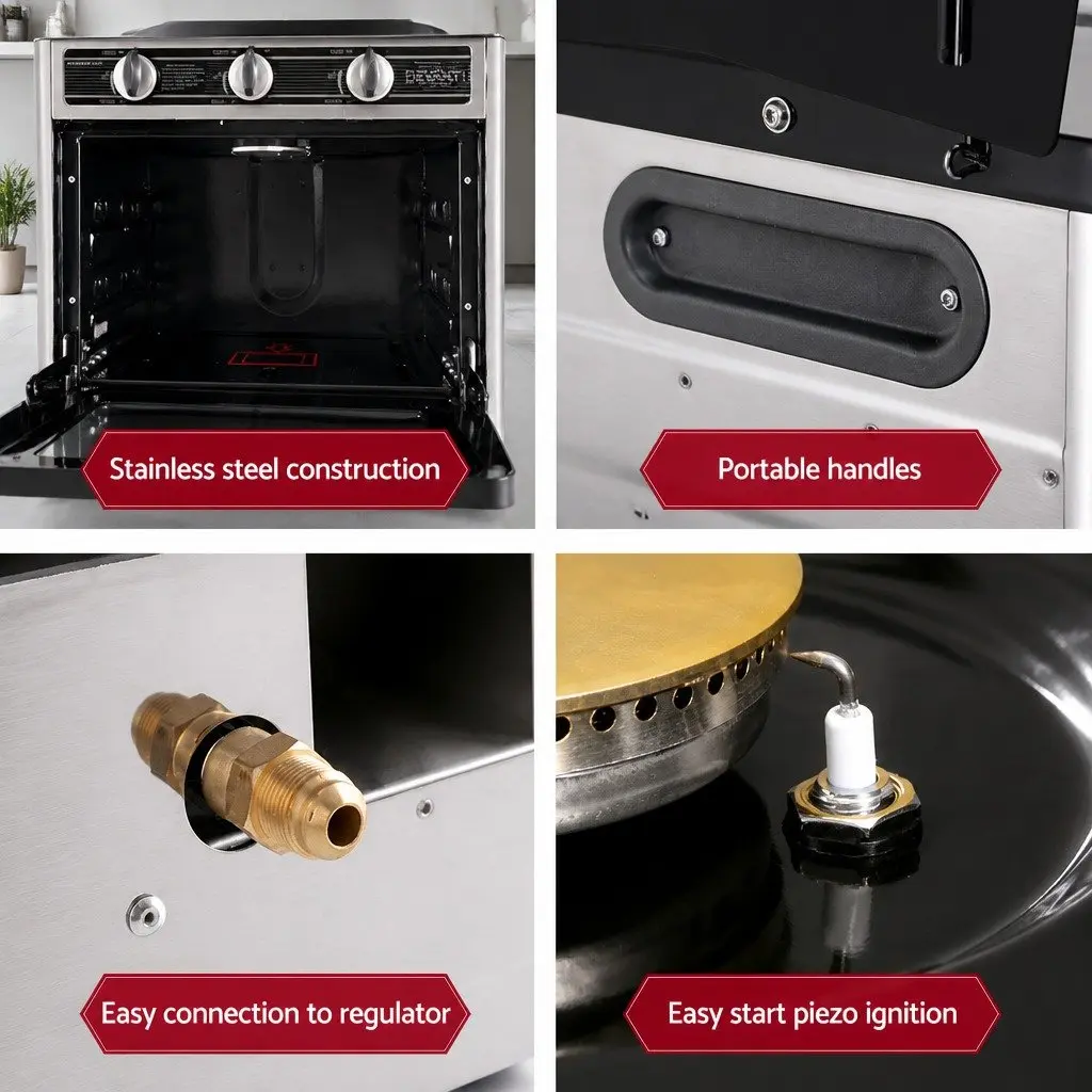 Portable Outdoor Cooking Gas Stove Oven Twin Burners Stainless Steel 535cm Silver or Black
