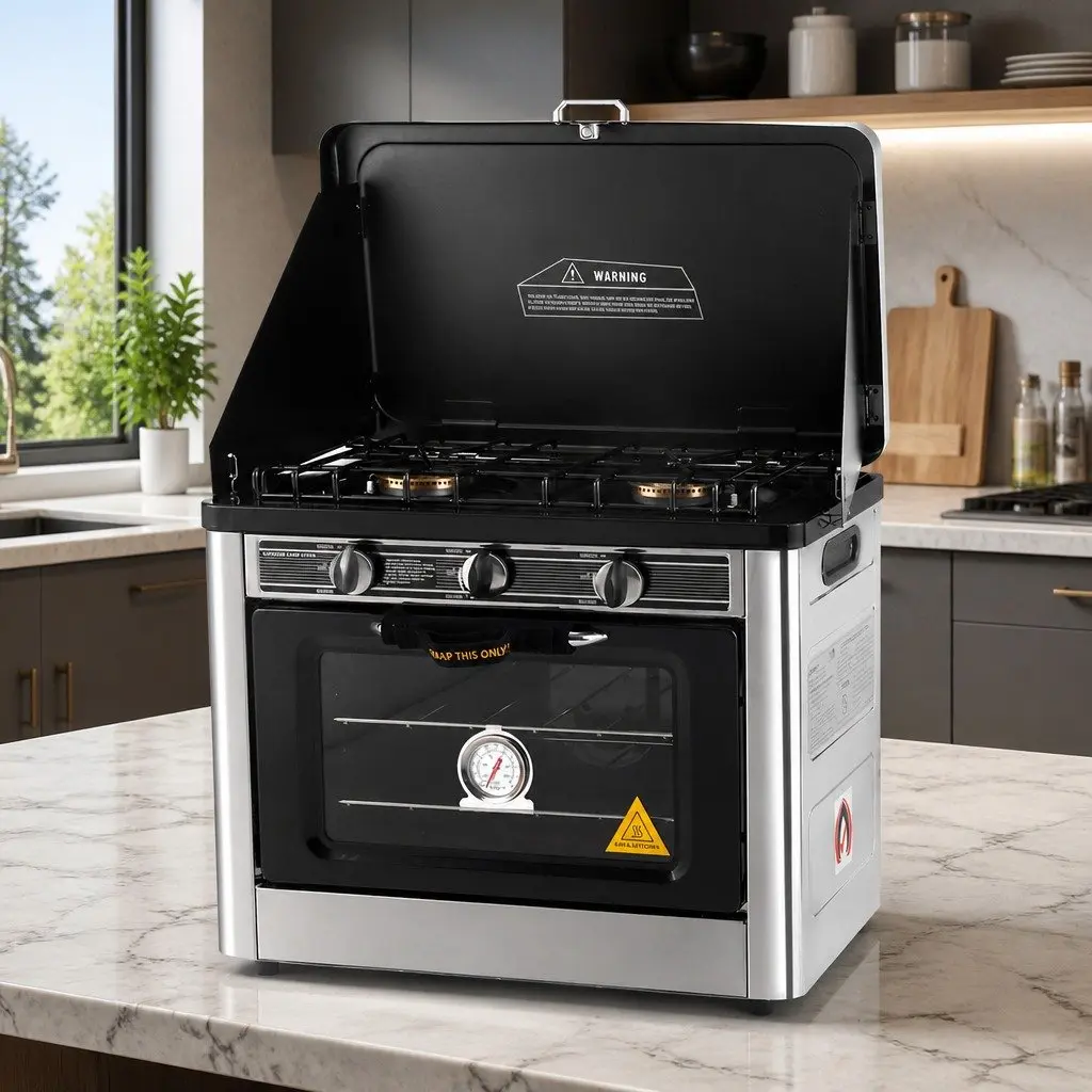 Portable Outdoor Cooking Gas Stove Oven Twin Burners Stainless Steel 535cm Silver or Black