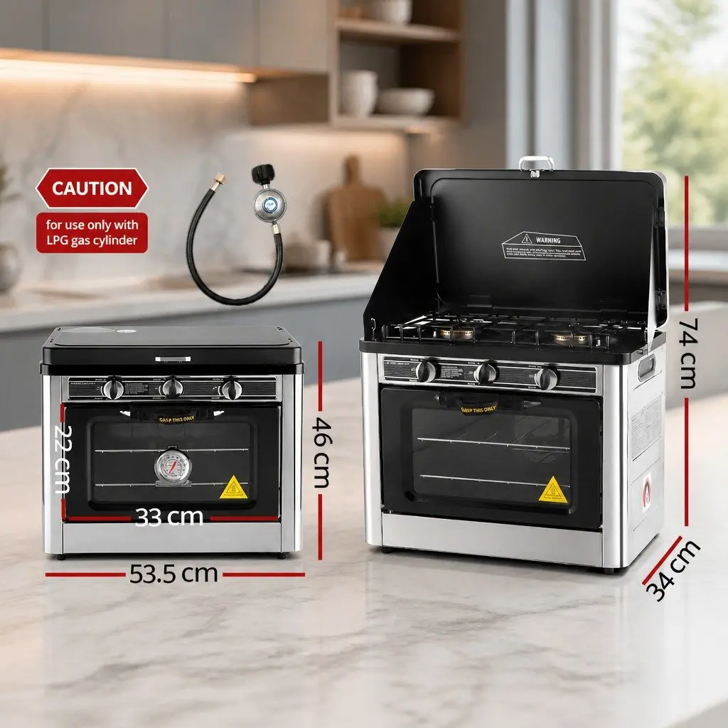 Portable Outdoor Cooking Gas Stove Oven Twin Burners Stainless Steel 535cm Silver or Black