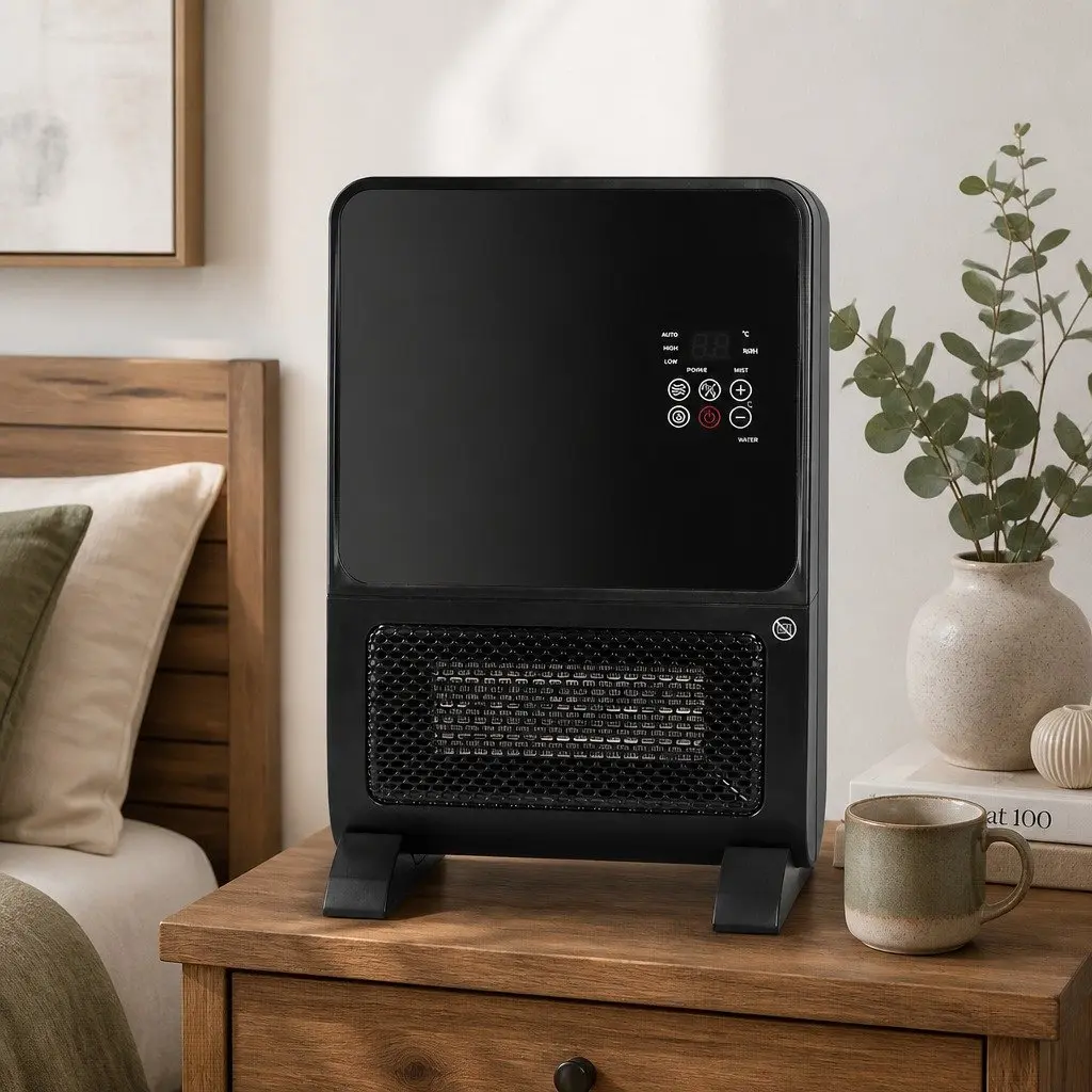 Portable Space Heater Humidifier 2000W Ceramic Black Adjustable Heating Speeds for Home Office Bedroom Kitchen