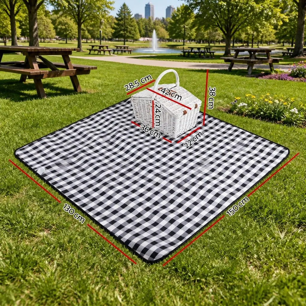 2 Person Picnic Basket Willow Insulated Blanket White