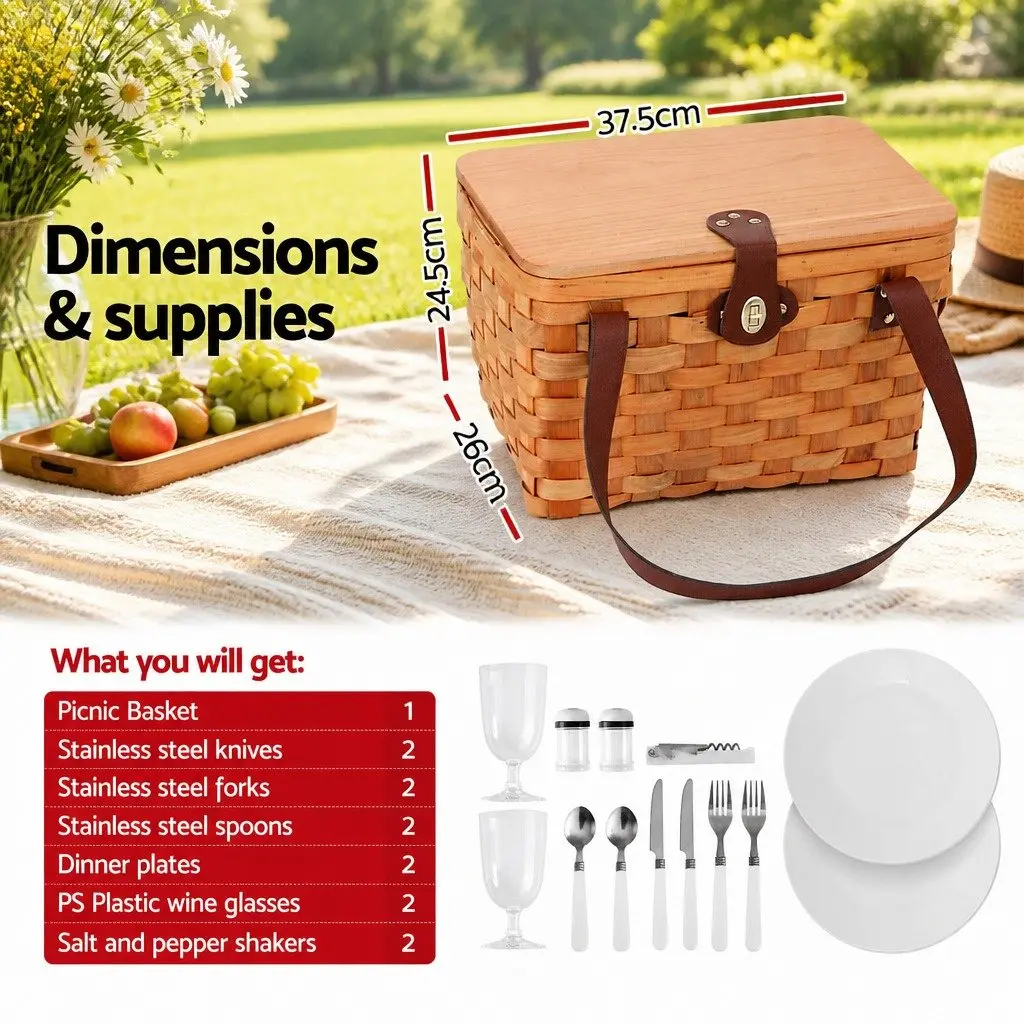 Picnic Basket Willow Outdoor Set 2 Person Cooler Bag Multicolour