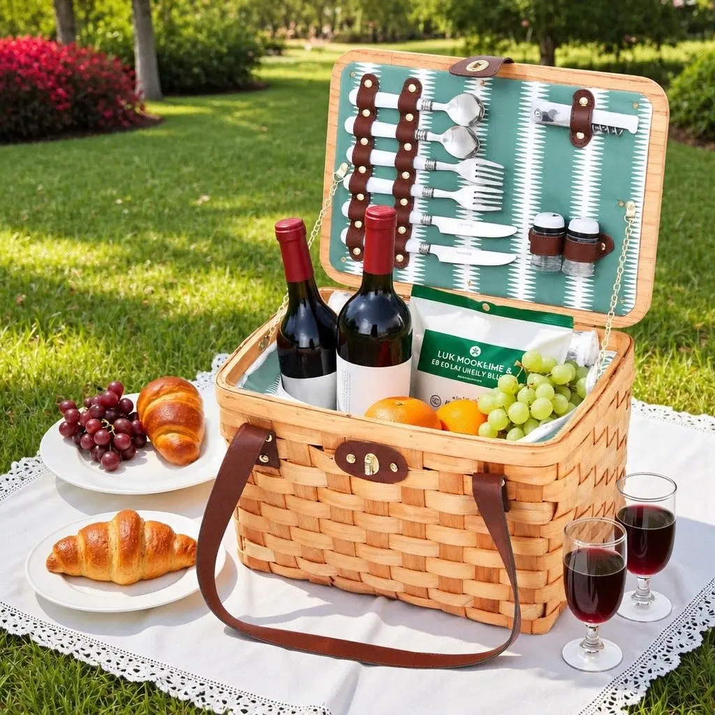 Picnic Basket Willow Outdoor Set 2 Person Cooler Bag Multicolour
