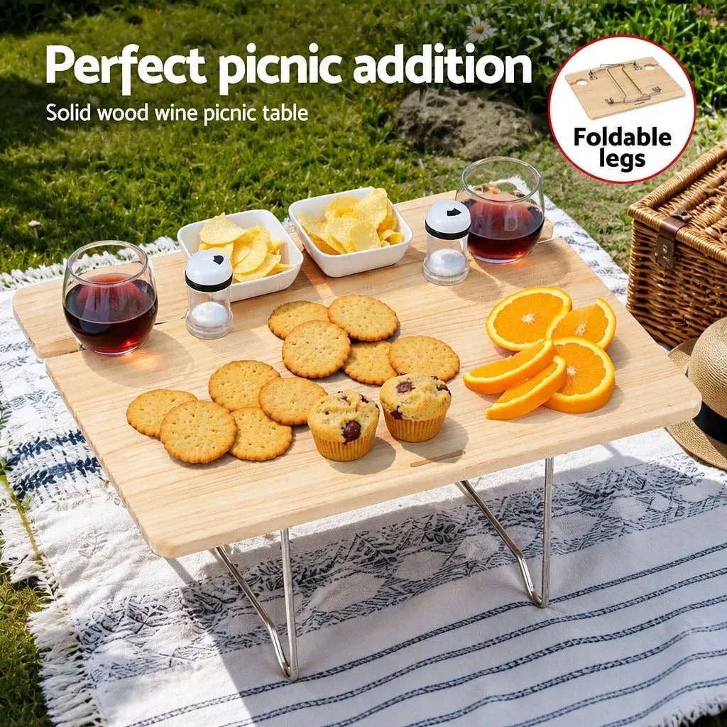 Picnic Basket Set Willow Woven for 2 Person with Wood Table Insulated Cooler Blanket Multicolour
