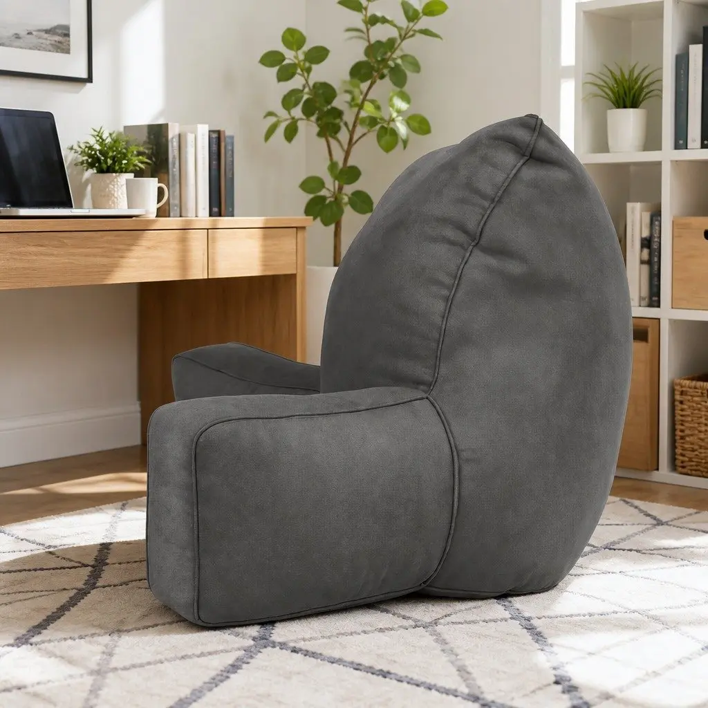 Reading Pillow Back Rest Lumbar Support Cushion Grey Faux Suede 49 x 49 x 15 cm