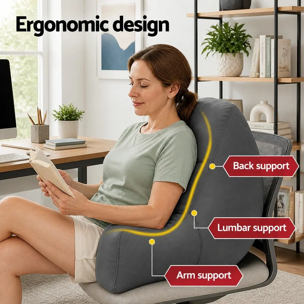 Reading Pillow Back Rest Lumbar Support Cushion Grey Faux Suede 49 x 49 x 15 cm