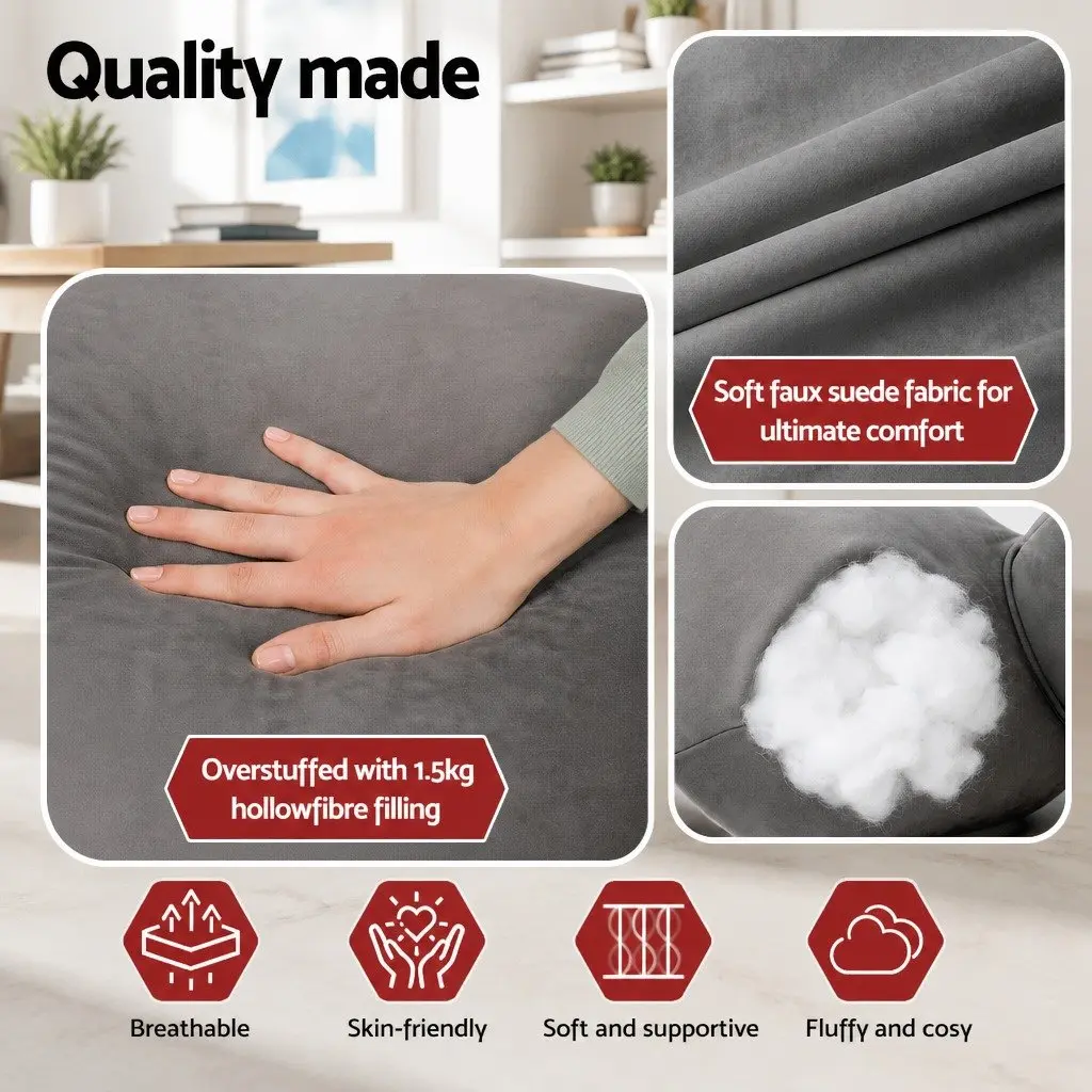 Reading Pillow Back Rest Lumbar Support Cushion Grey Faux Suede 49 x 49 x 15 cm