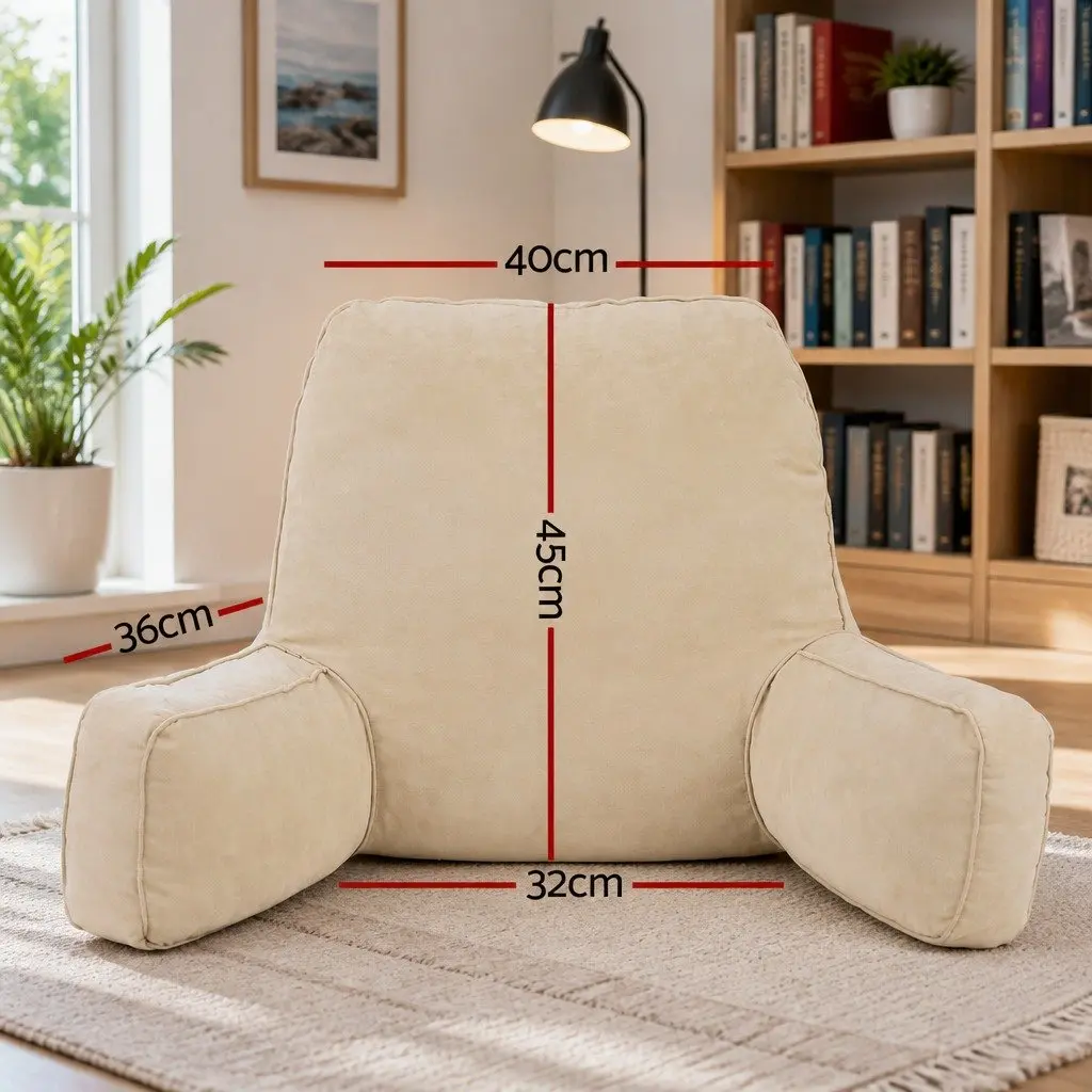 Reading Pillow Back Rest Cushion Faux Suede Oatmeal 49 x 49 x 15 cm