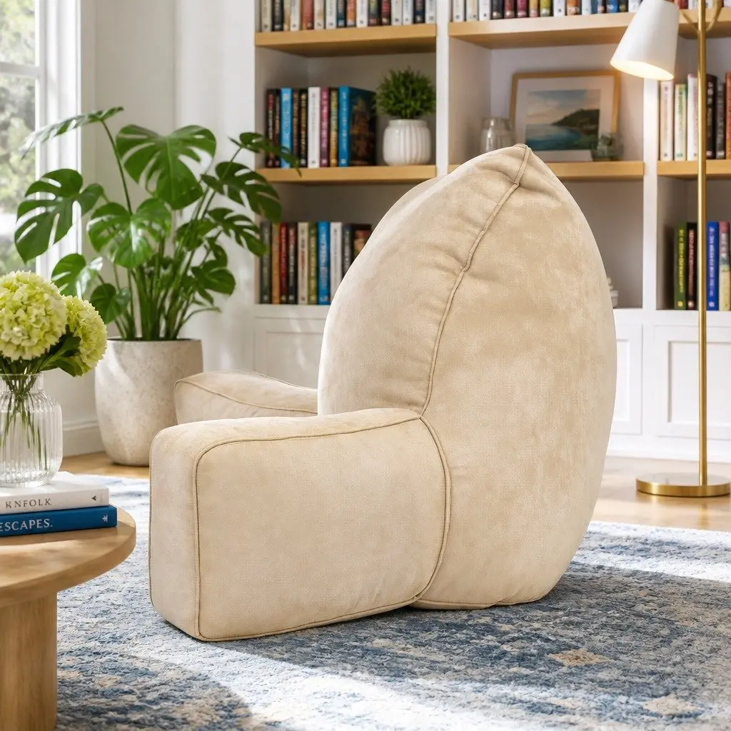 Reading Pillow Back Rest Cushion Faux Suede Oatmeal 49 x 49 x 15 cm