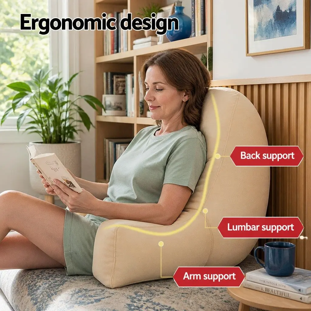 Reading Pillow Back Rest Cushion Faux Suede Oatmeal 49 x 49 x 15 cm