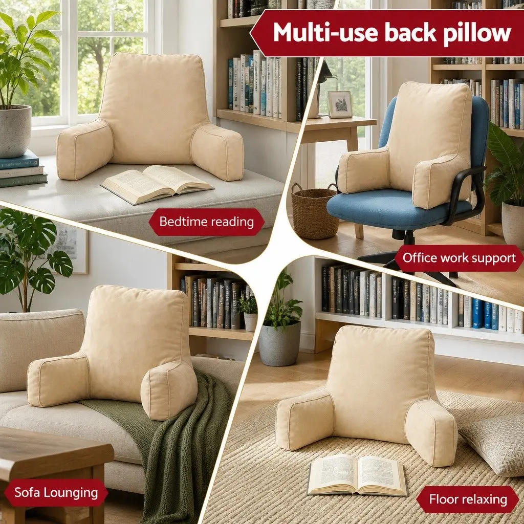 Reading Pillow Back Rest Cushion Faux Suede Oatmeal 49 x 49 x 15 cm