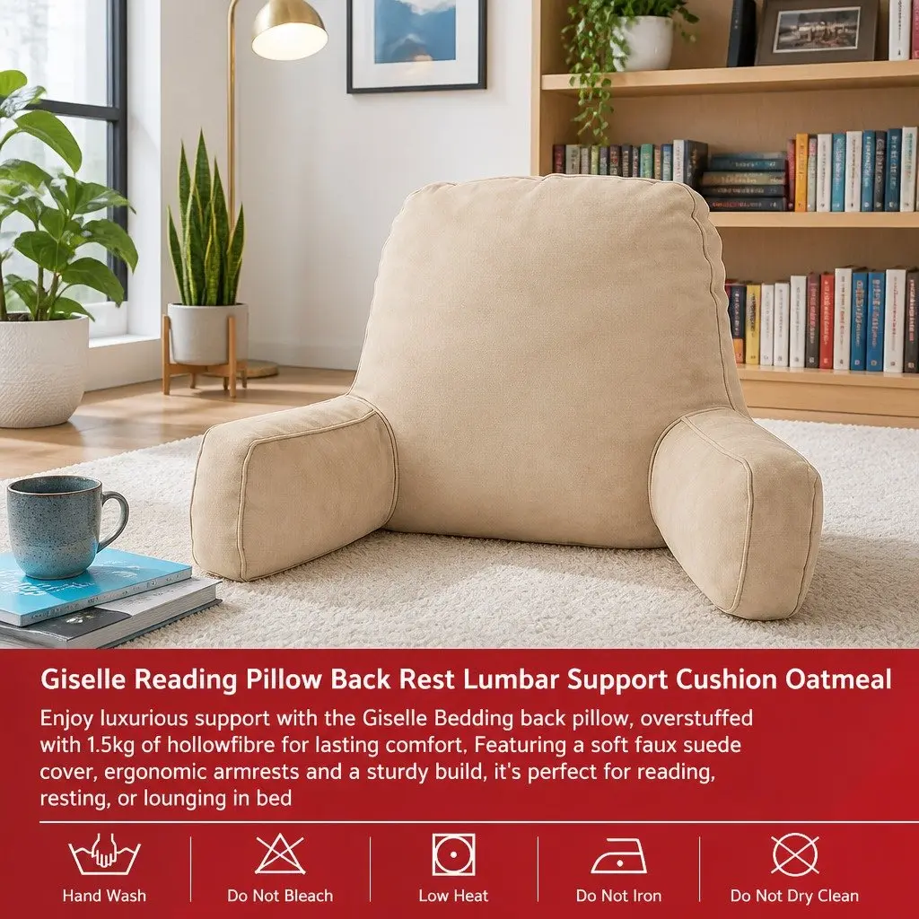 Reading Pillow Back Rest Cushion Faux Suede Oatmeal 49 x 49 x 15 cm