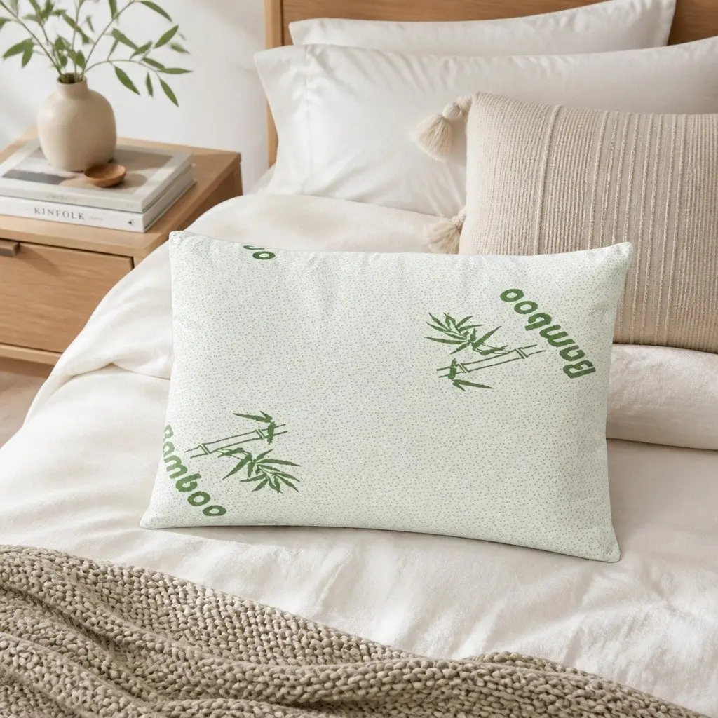Bamboo Pillow Set 4 Pack Medium Firm Firm White Polyester Fibre Filling