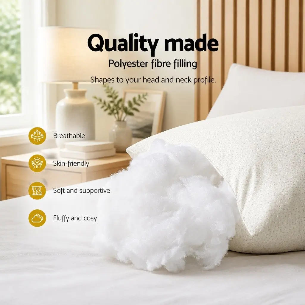 Bamboo Pillow Set 4 Pack Medium Firm Firm White Polyester Fibre Filling