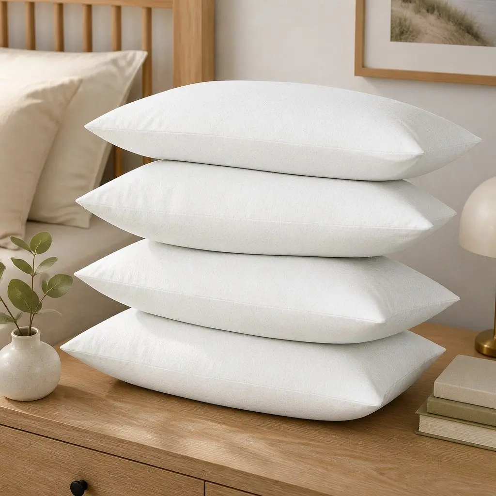 Bamboo Pillow Set 4 Pack Medium Firm Firm White Polyester Fibre Filling