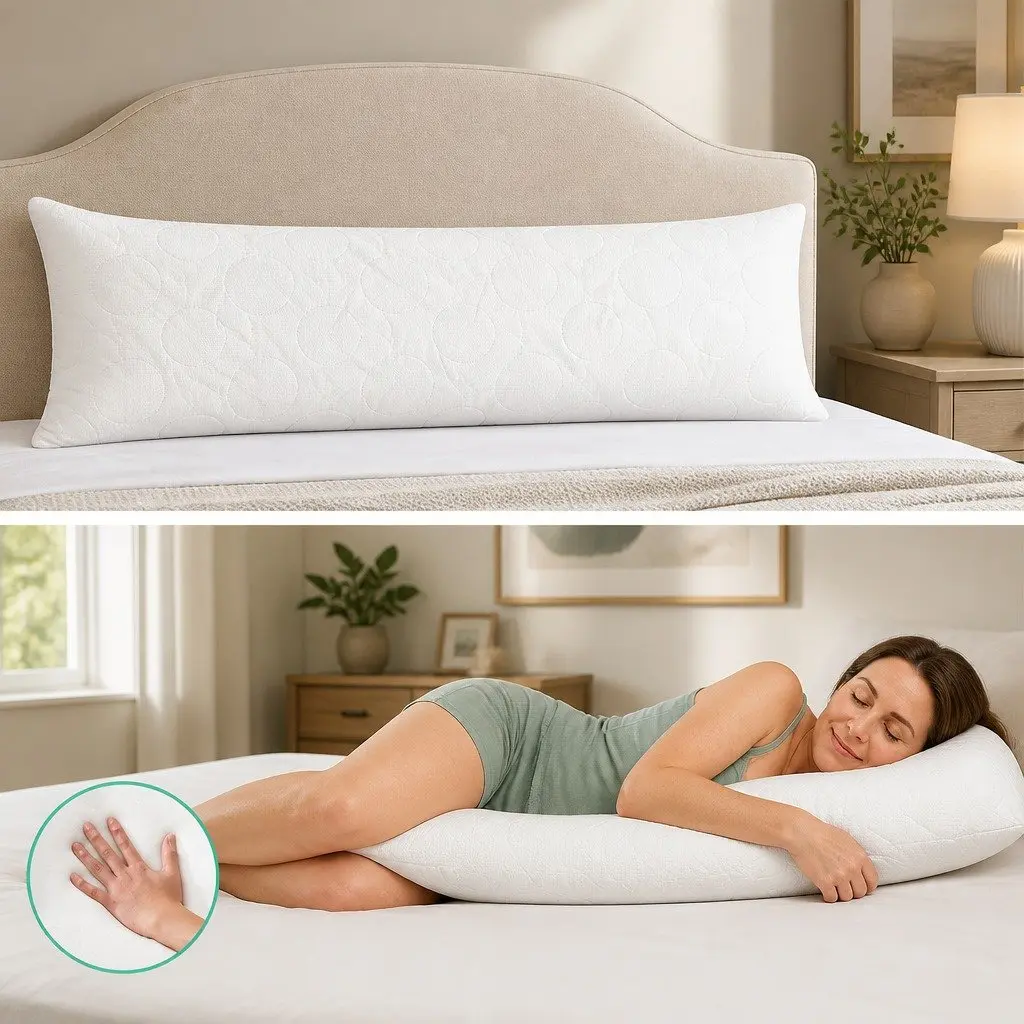 Body Pillow Full Length Memory Foam 120x36x24cm White Bamboo Cover