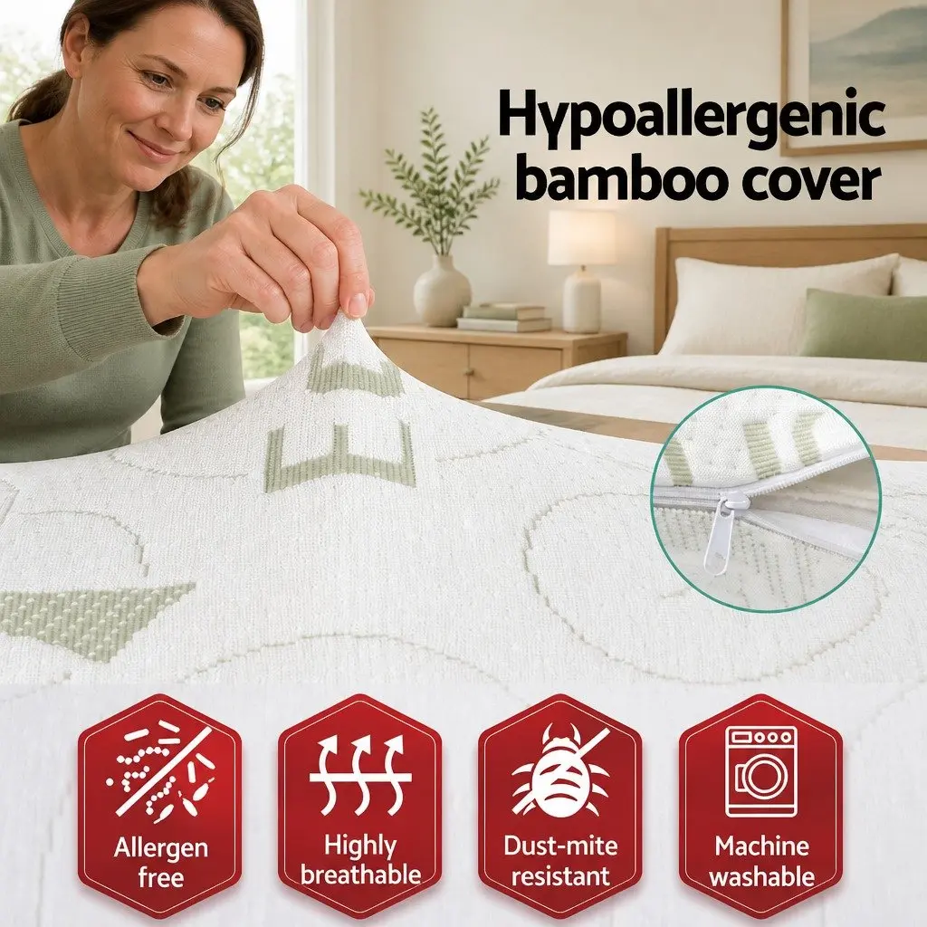 Body Pillow Full Length Memory Foam 120x36x24cm White Bamboo Cover