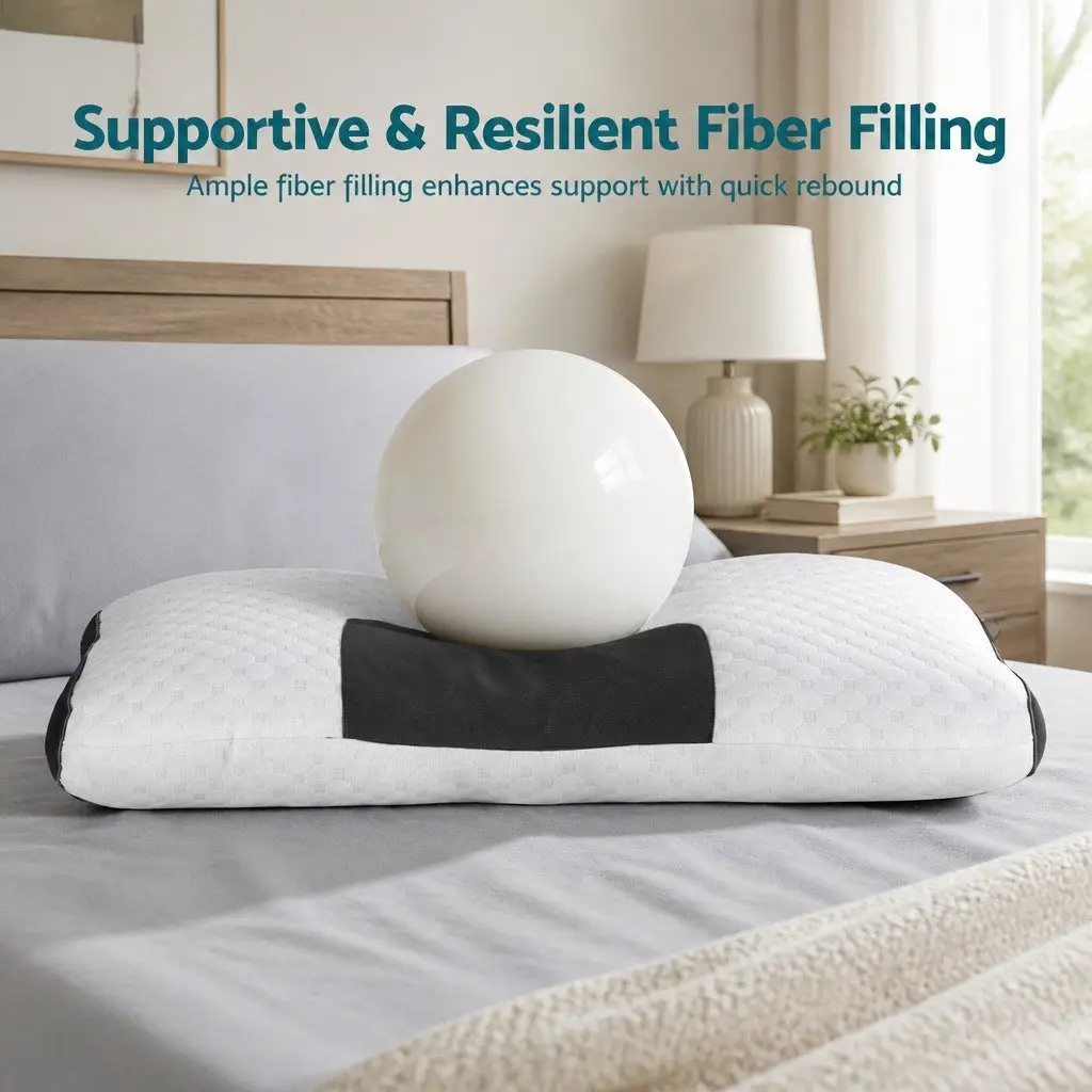 Ergonomic Contour Pillow Memory Foam Adjustable Height 73cm x 48cm Blue & White