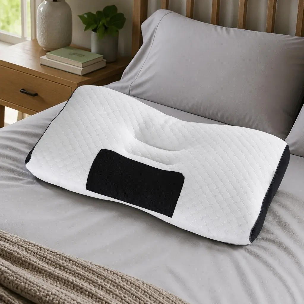 Ergonomic Contour Pillow Memory Foam Adjustable Height 73cm x 48cm Blue & White