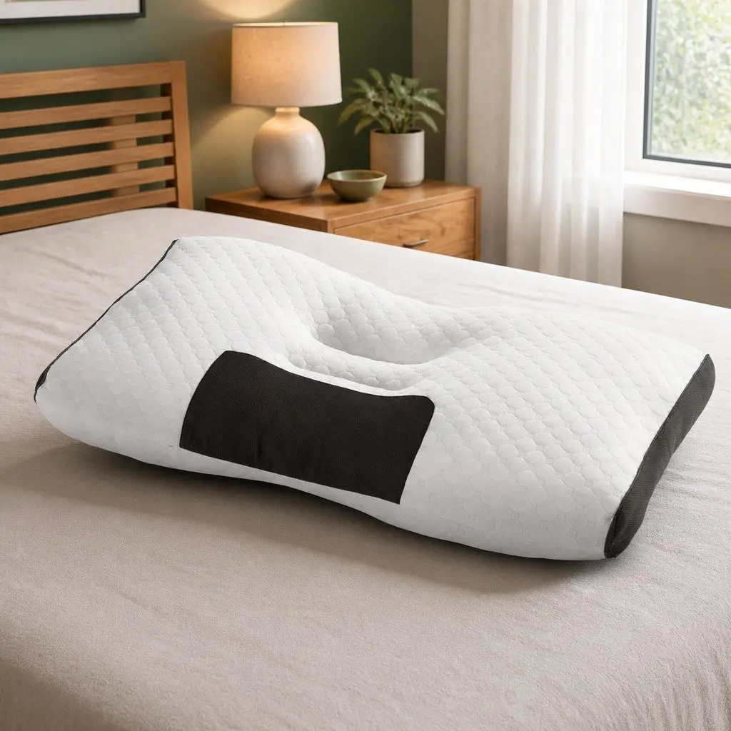 Ergonomic Contour Pillow Memory Foam Adjustable Height 73cm x 48cm Blue & White