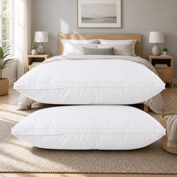 Duck Feather Down Pillow Twin Pack White Standard Size Neck Support Bedding