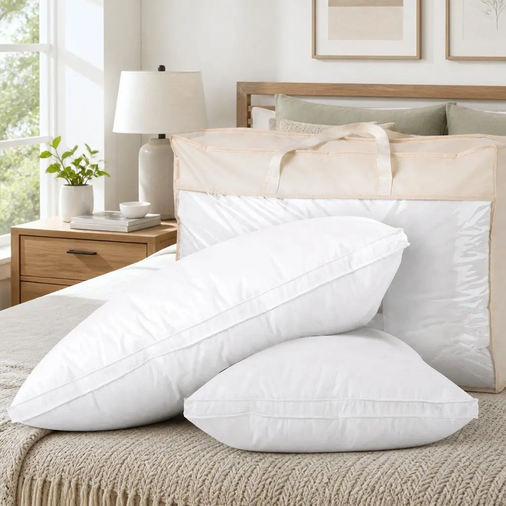 Duck Feather Down Pillow Cotton Standard Size White Twin Pack Neck Support