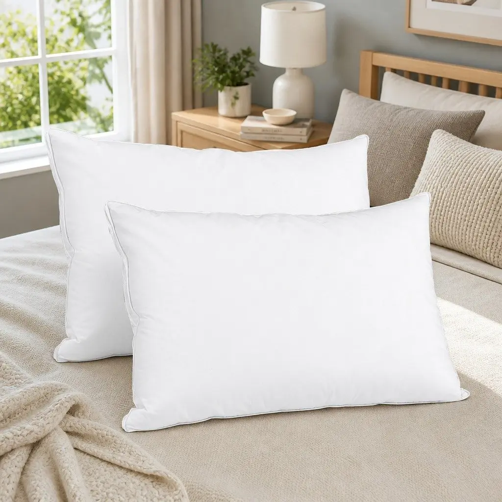 Duck Feather Down Pillow Cotton Standard Size White Twin Pack Neck Support