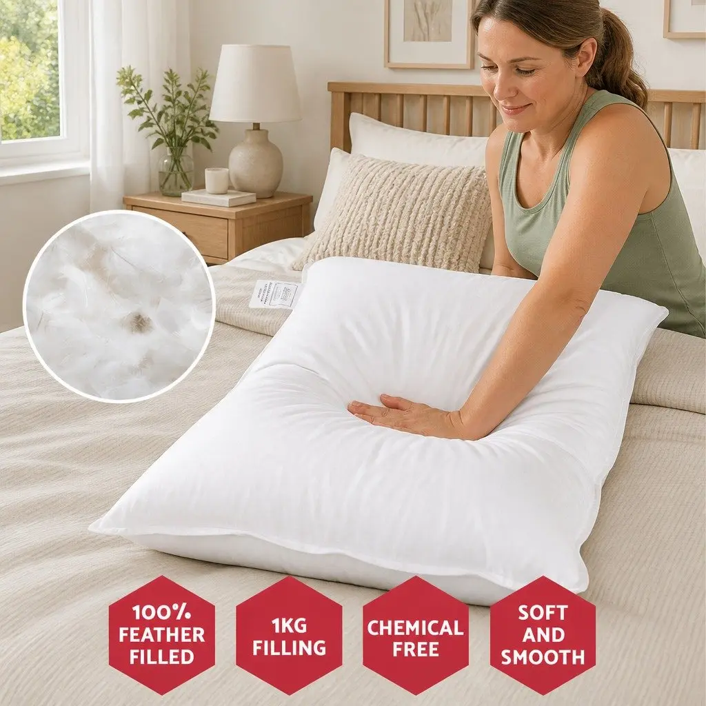 Duck Feather Down Pillow Cotton Casing 73 x 48cm White Twin Pack