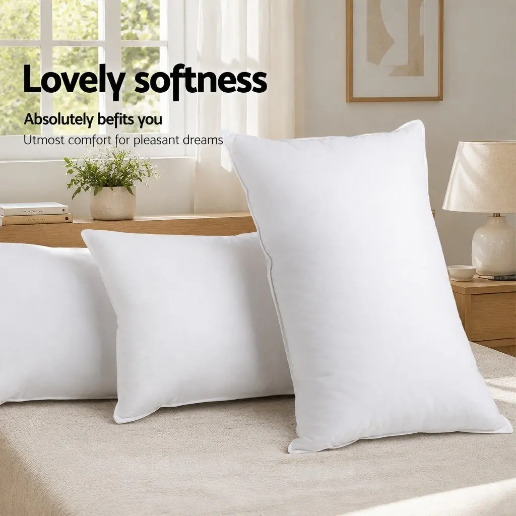 Duck Feather Down Pillow Cotton Casing 73 x 48cm White Twin Pack