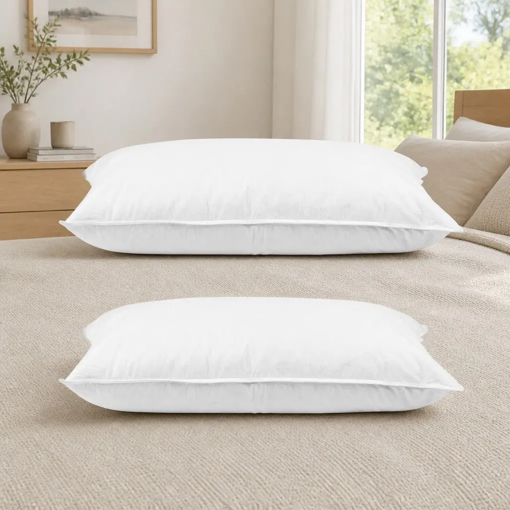 Duck Feather Down Pillow Cotton Casing 73 x 48cm White Twin Pack