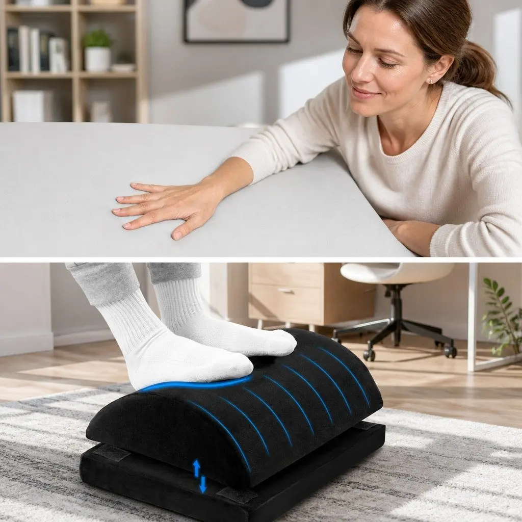 Memory Foam Footrest Cushion Adjustable Ergonomic Support 45cm x 32cm Black